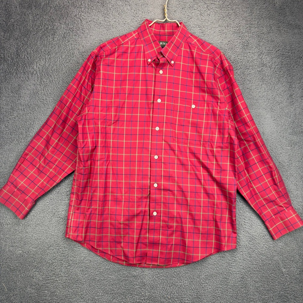 Orvis Mens Large Red Plaid Button Down Long Sleeve Shirt L Cotton
